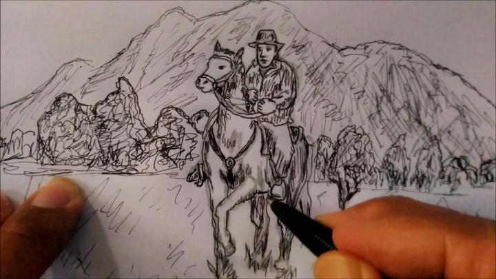 Drawing Cowboy Riding Horse