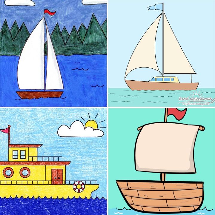 How To Draw A In Few Easy Ⓒ - Drawing Of Boat With Colour, png, transparent  png | PNG.ToolXoX.com