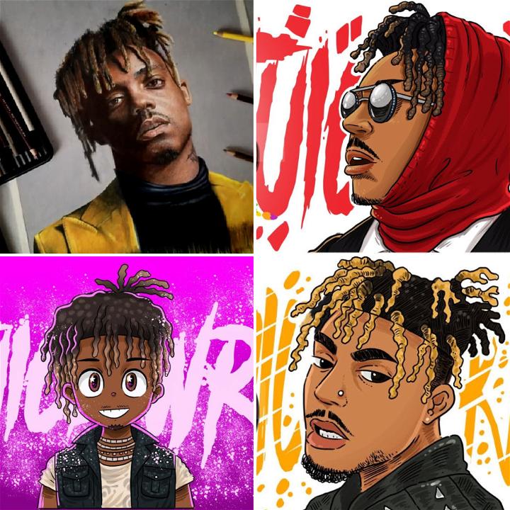 Simplistic anime version of juice wrld with fiery orange dreads with a  black background in ken sugimori's style on Craiyon