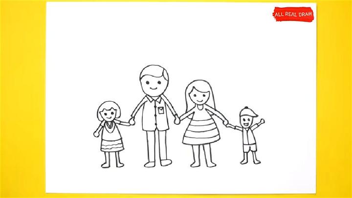 Family walk realistic Line Drawing  Artist Sundar Gallery