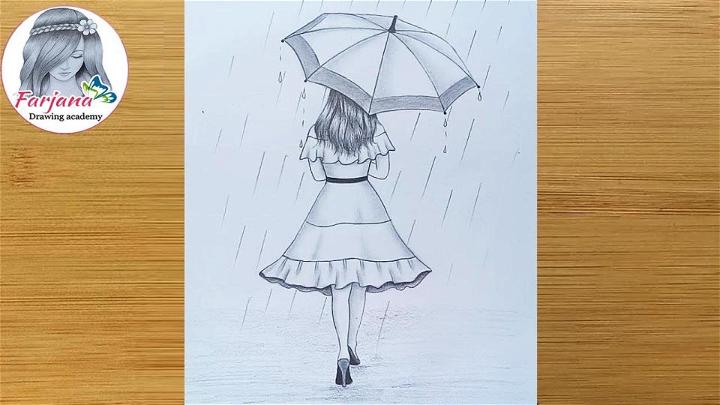 Girl With Umbrella Drawing