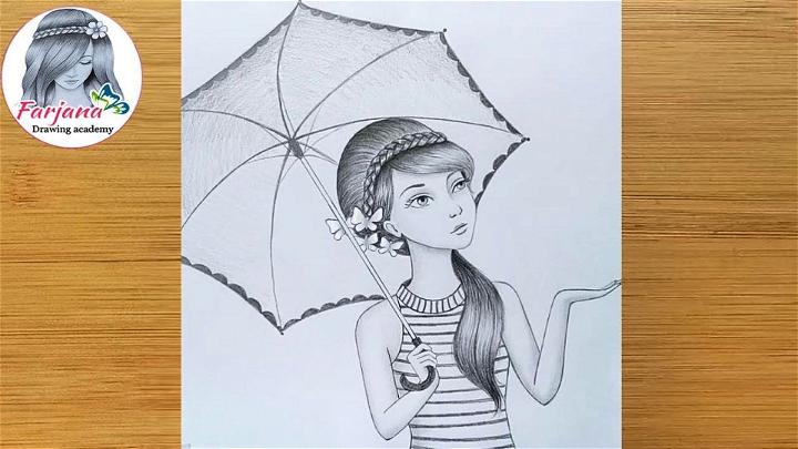 Easy way to draw a girl with umbrella __ A rainy day pencil sketch - video  Dailymotion