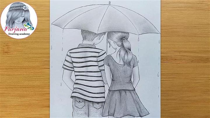 How To Draw Couple With Umbrella 1