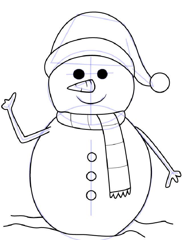 How to Draw Snowman with Scarf