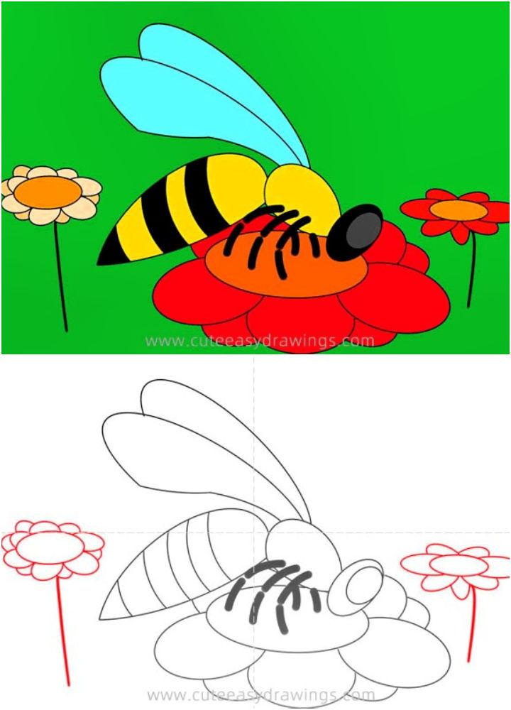 How to Draw a Bee on a Flower
