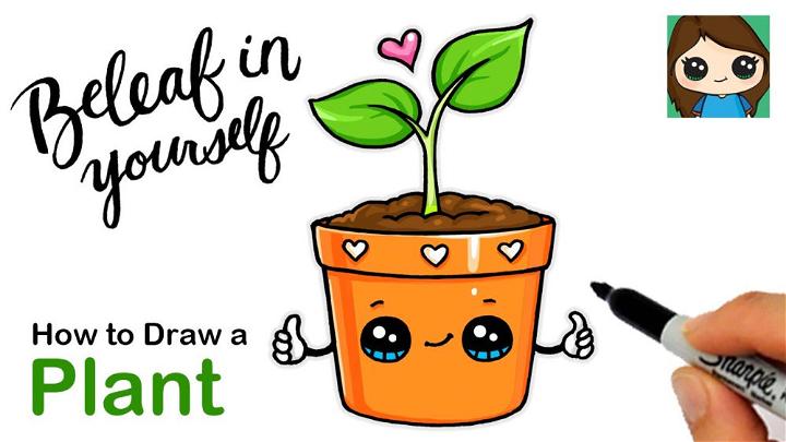 How to Draw a Cartoon Plant in a Pot