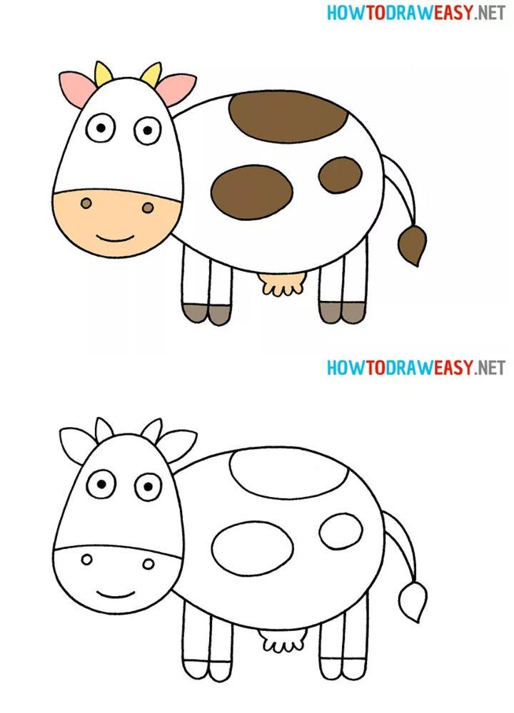 how to draw a cow for kids