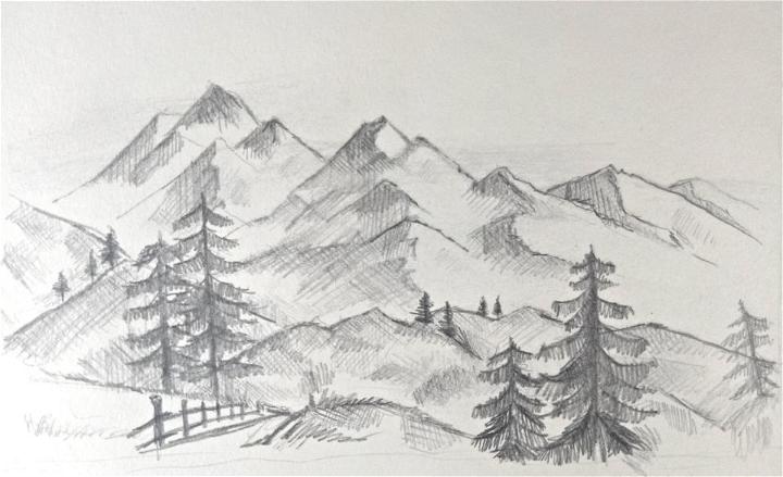 mountain landscape pencil drawing