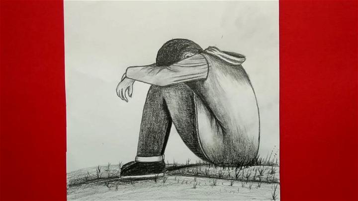 Sad Boy Drawing with Pencil Sketch