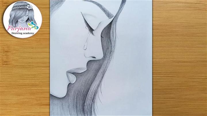Sad Girl Side Profile Mouth Open Drawing