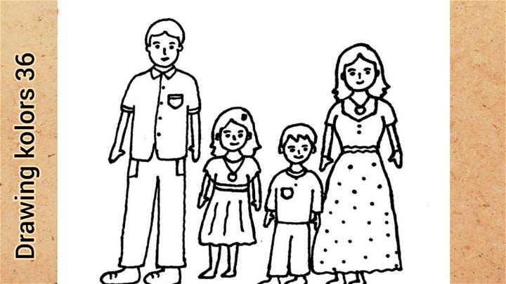 Graphic doodle line sketch of cute young family with kids. Doodle sketch of  young family with children and pets 20381709 Vector Art at Vecteezy