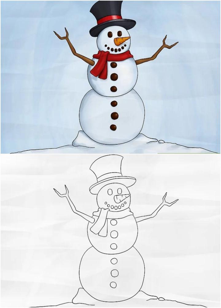 Snowman Drawing with Pencil Design