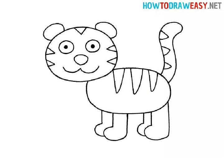 How to draw a tiger in jungle step by step - Easy Scenery Drawing for kids  | Art drawings for kids, Kids art galleries, Tiger drawing for kids