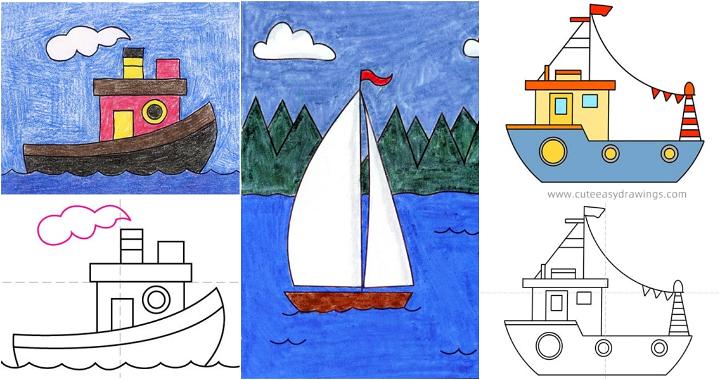 Simple Boat Drawing  Draw a Ship Step by Step Boats Transportation  FREE Online Drawing   Boat drawing Boat drawing simple Ship drawing