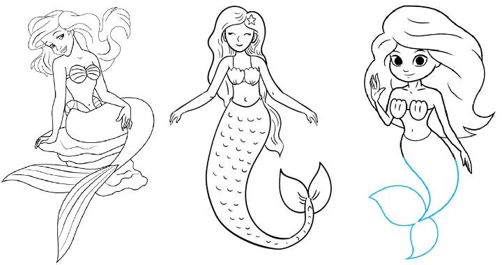 mermaid sketch for kids