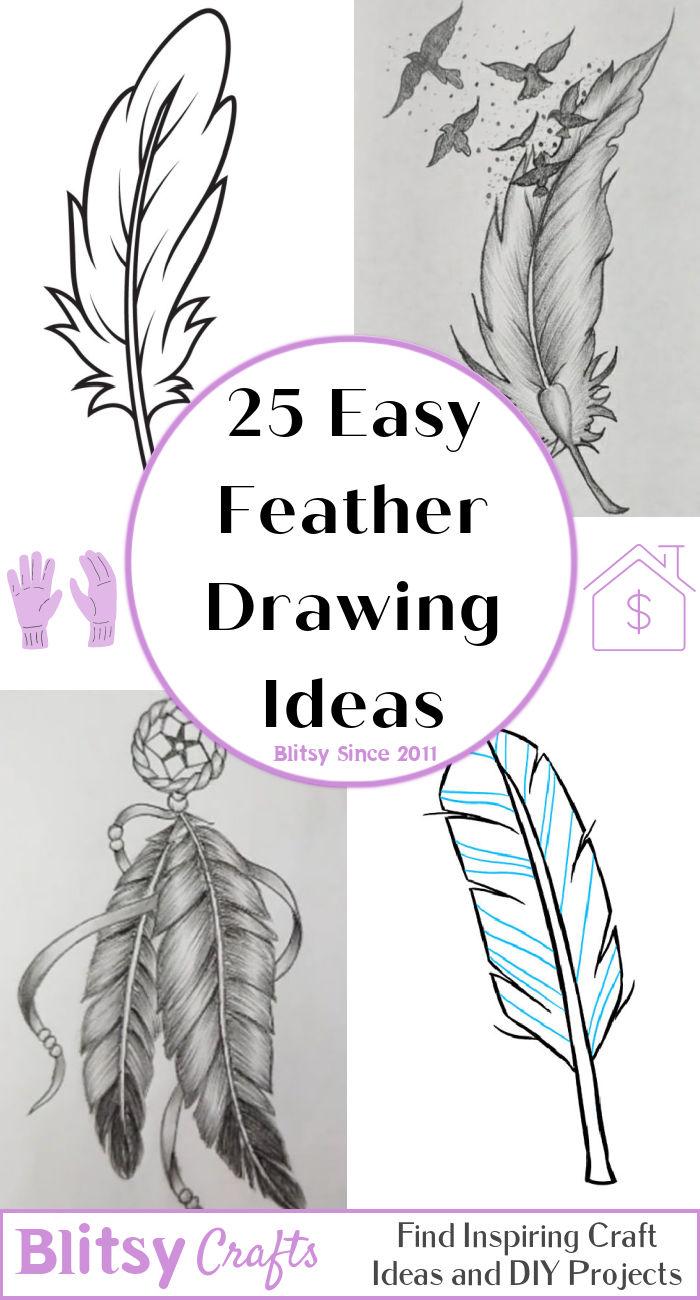 25 Easy Feather Drawing Ideas - How to Draw a Feather 