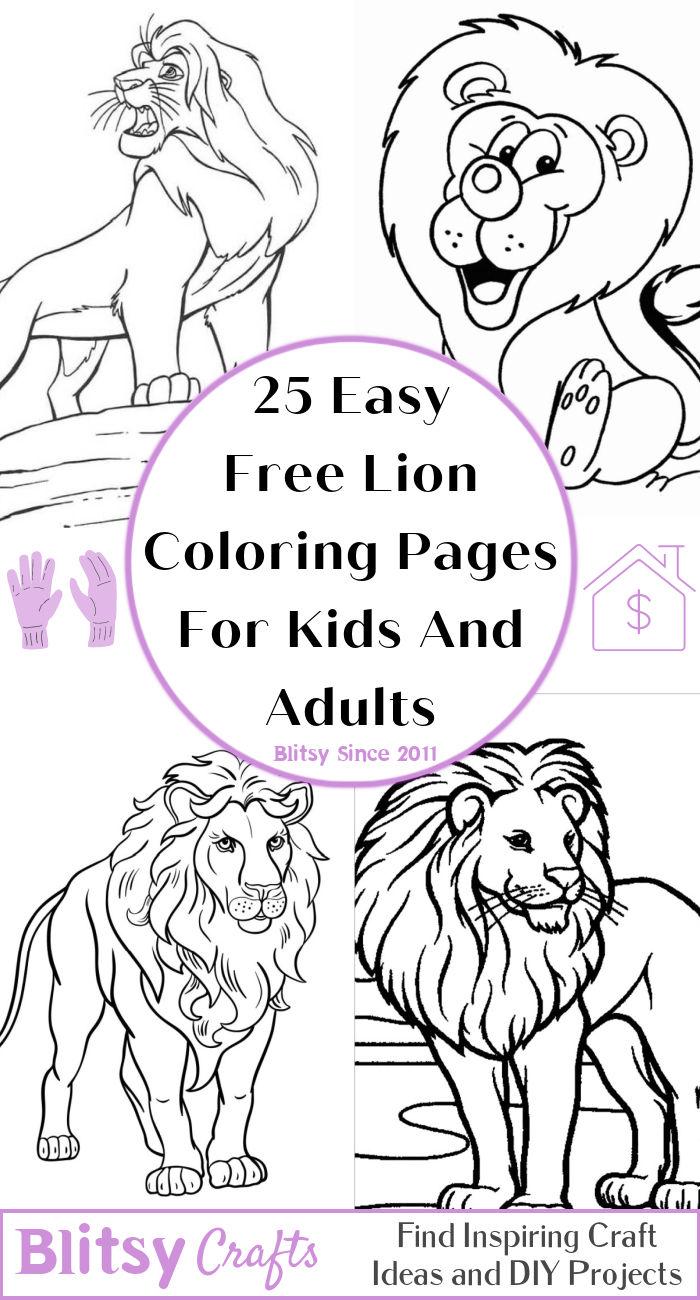 25 Free Lion Coloring Pages for Kids and Adults - Cute Lion Coloring Pictures and Sheets.