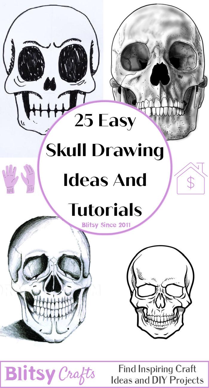 Drawing Skull Art Easy Skull Drawings pencil face monochrome png   PNGWing