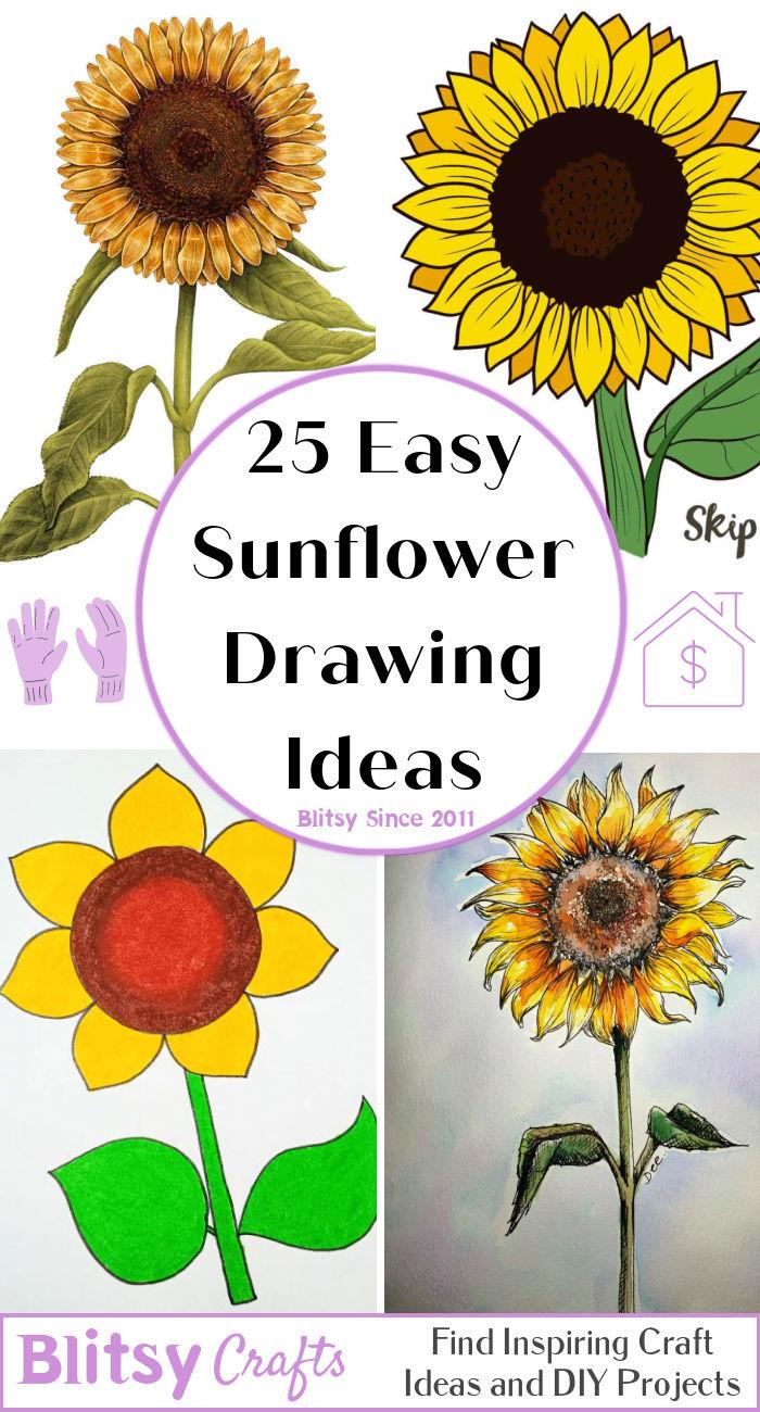 Easy Oil Pastel Drawing for Kids, Sunflower and Butterfly