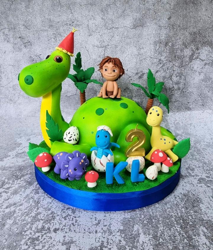 Adorable Dinosaur Shaped Cake