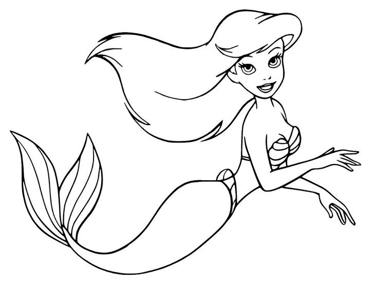 Ariel Swimming Coloring Pages to Print