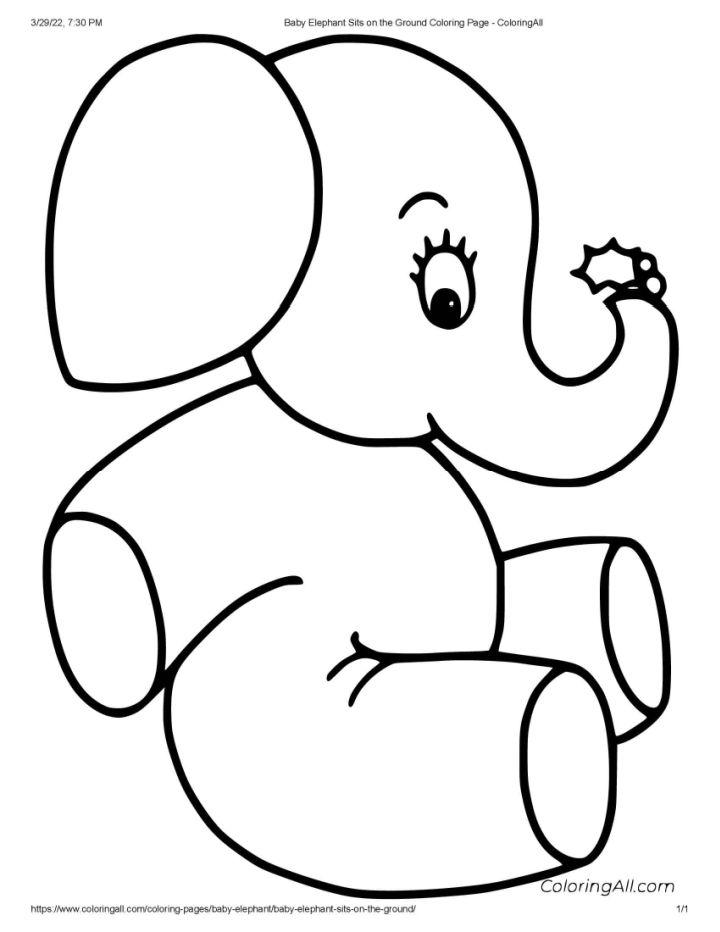 Baby Elephant Sits on the Ground Coloring Page