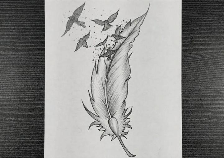 Bird Feather Drawing with Pencil