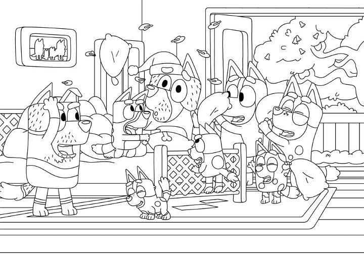 Bluey Pillow Fight Coloring Pages for Adults