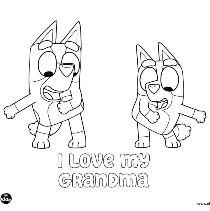 Bluey and Bingo Love Grandma Coloring Page