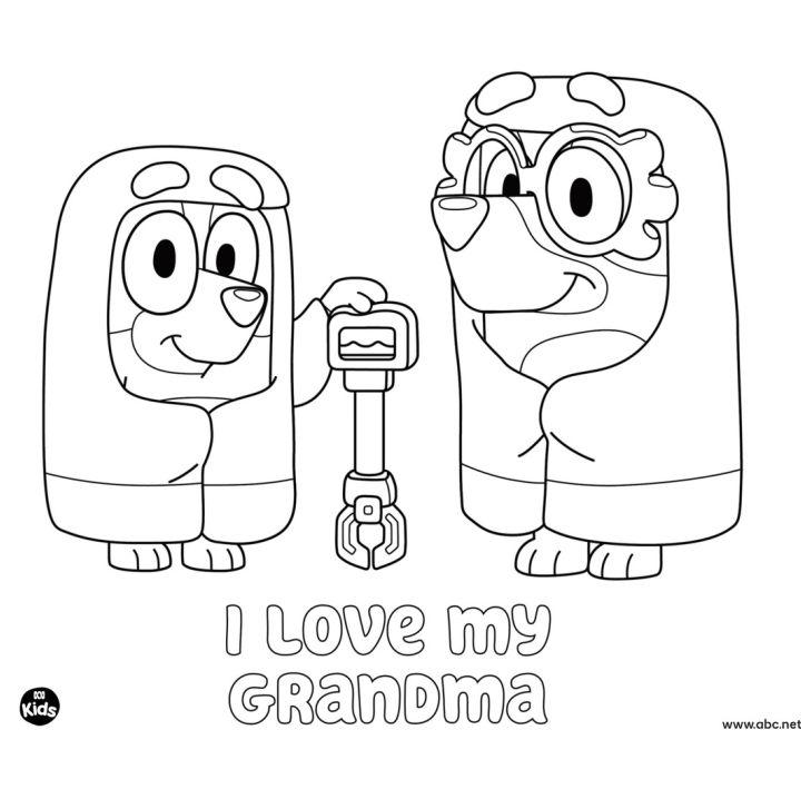 Bluey and Bingo as Grannies Coloring Page
