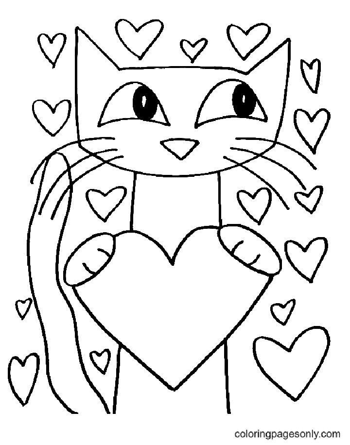 Cat Valentines Day Coloring Page to Print
