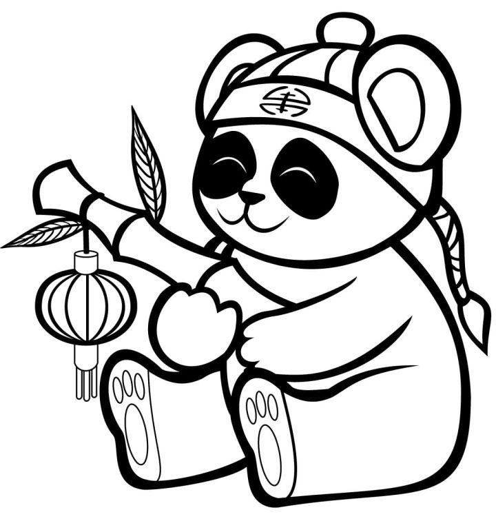Chinese Panda with a Flashlight Coloring Page