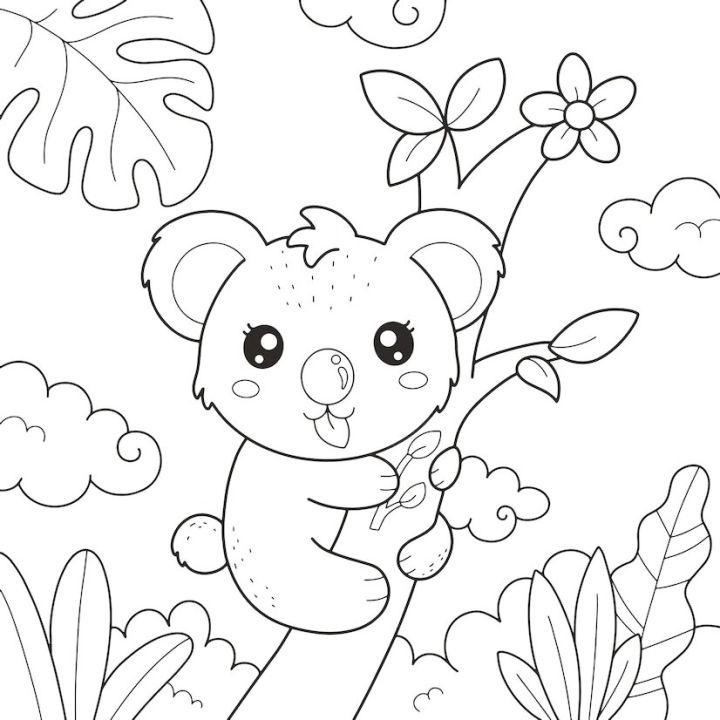 Cute Koala on the Tree Cartoon Coloring Page