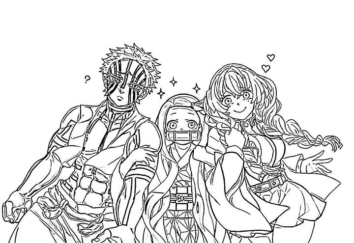 Demon Slayer Anime Characters Coloring Page to Print