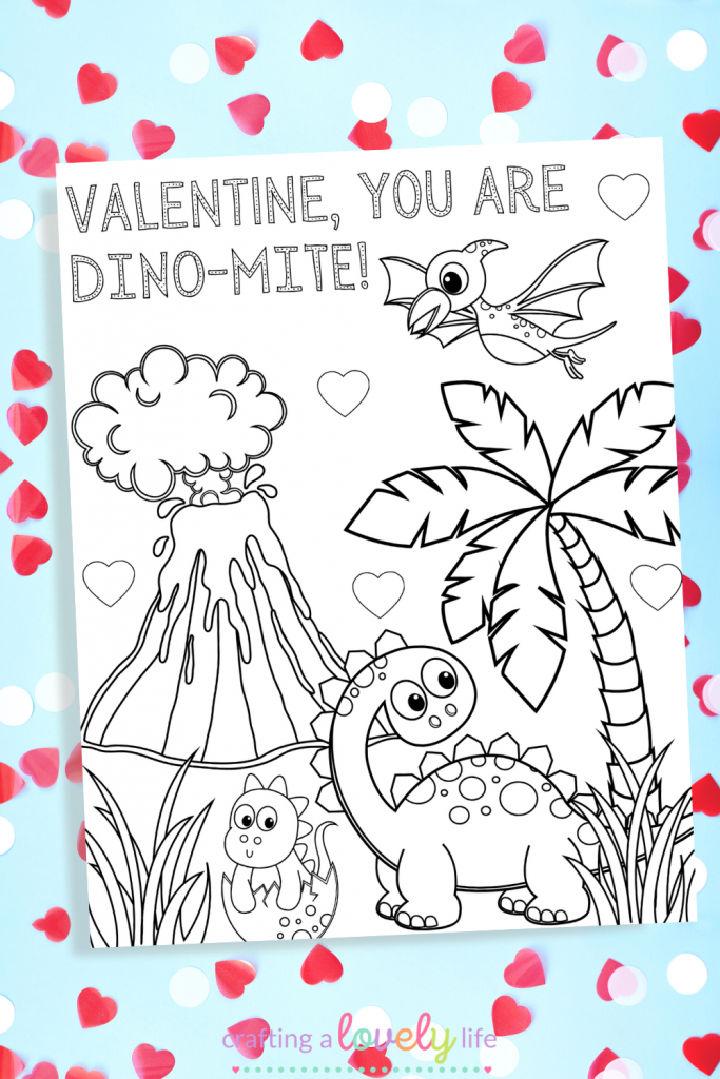 Dinosaur Valentines Day Coloring Page Printable