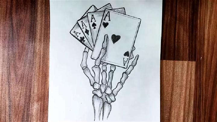 Draw Skeleton Hand Holding Aces Cards