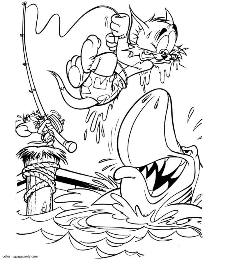 Fishing with Tom and Jerry Coloring Pages