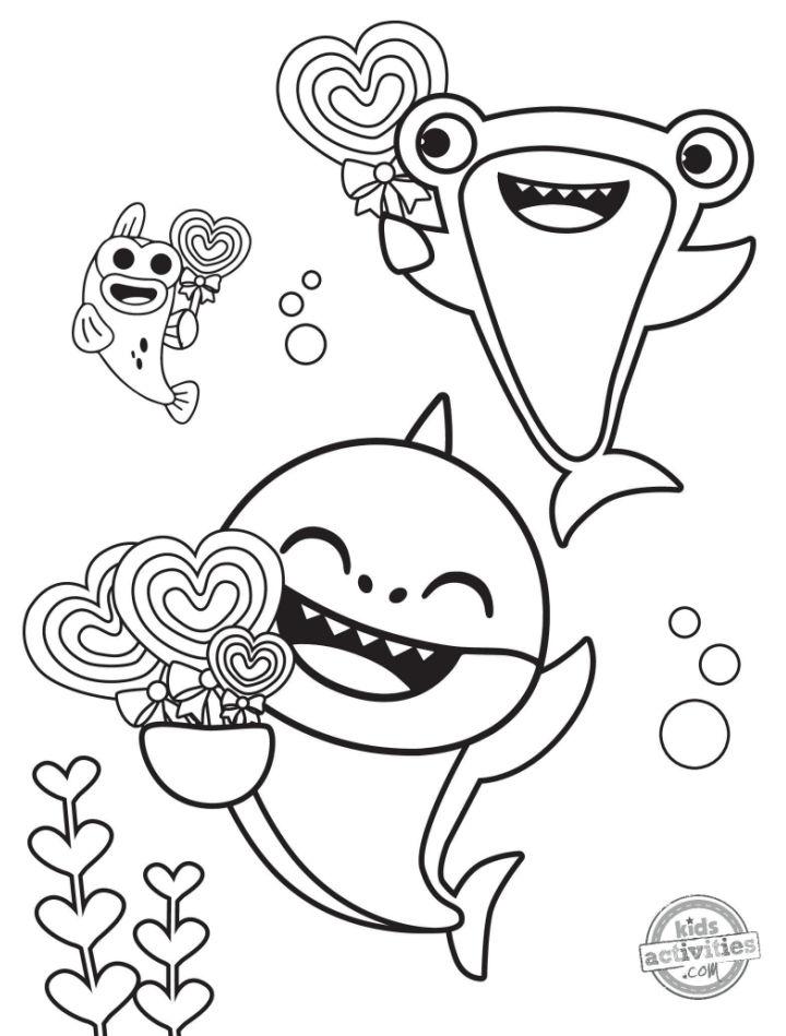 Free Baby Shark Valentines Coloring Pages 