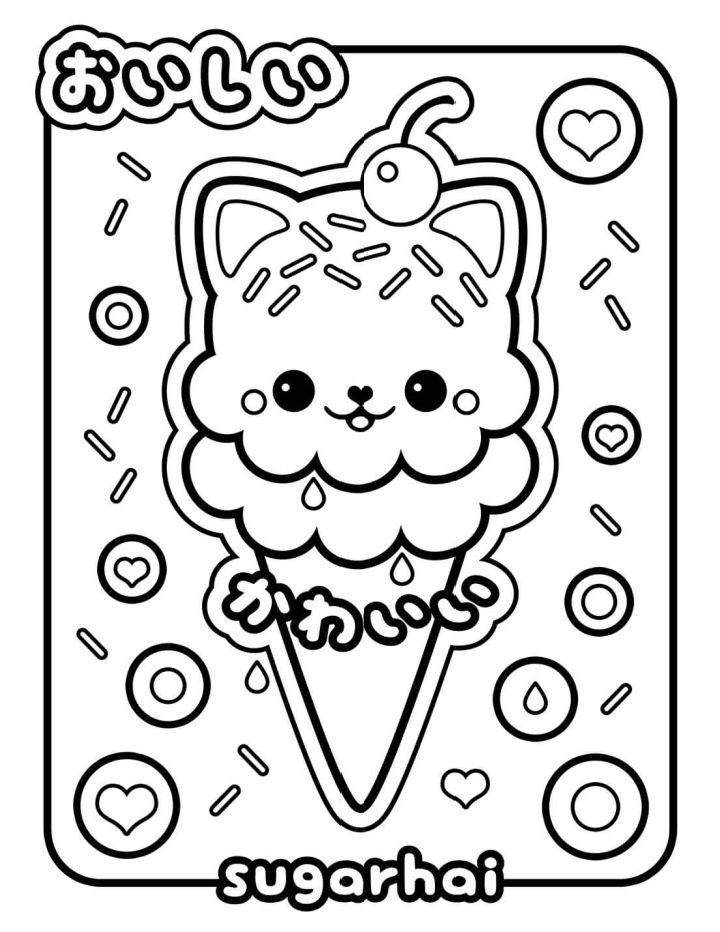 Free Kawaii Ice Cream Coloring Page