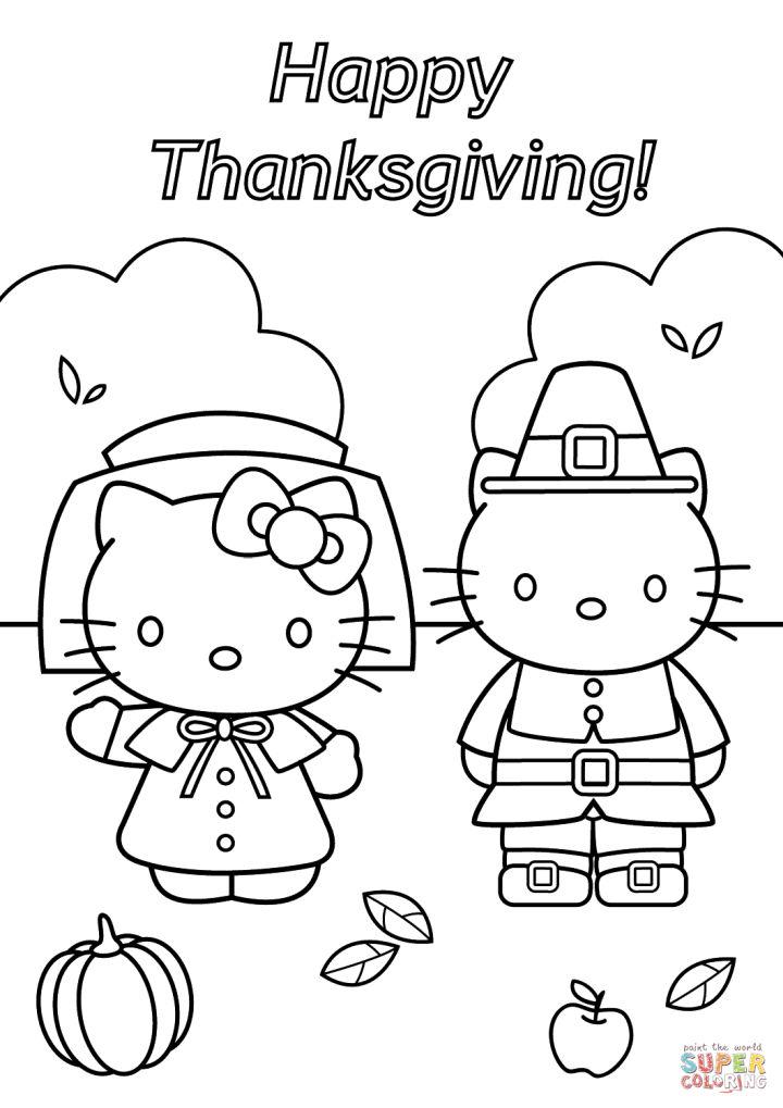 Free Kids Hello Kitty Thanksgiving Coloring Page