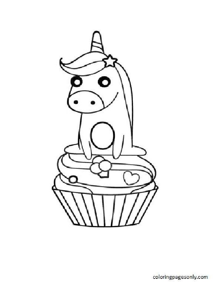 Free Printable Unicorn on Cupcake Coloring Pages