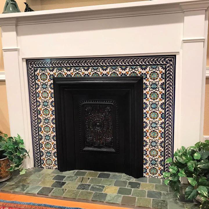 Hand Painted Floral Tiles And Borders Fireplace