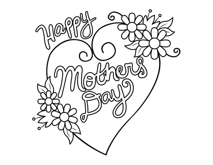 Happy Mothers Day Heart Coloring Page for Toddlers