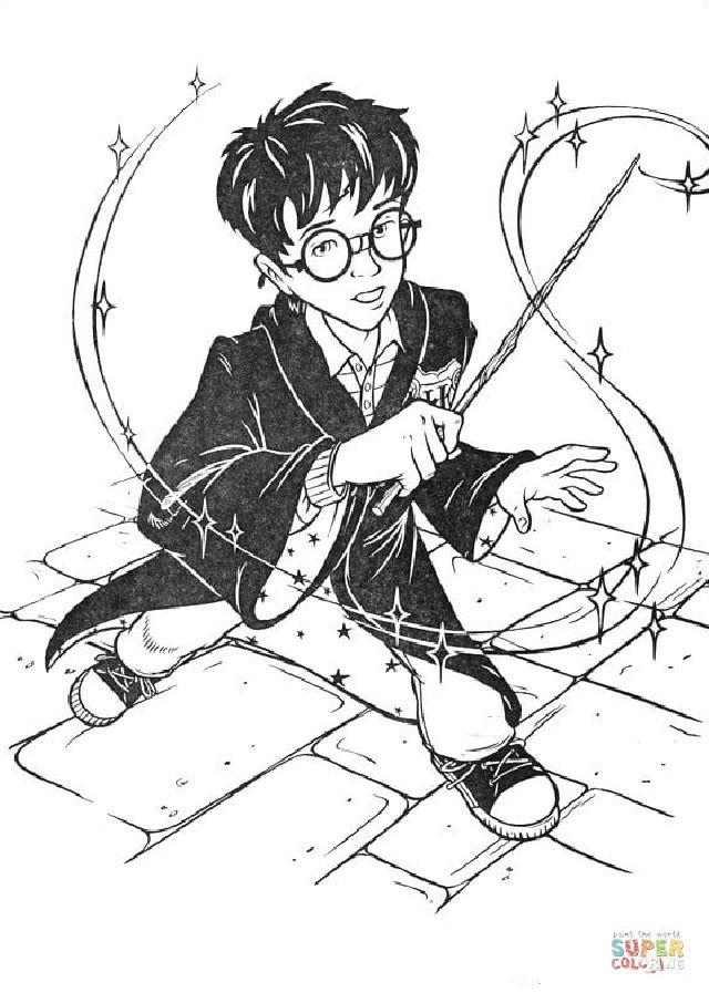 Harry with His Magic Stick Coloring Page