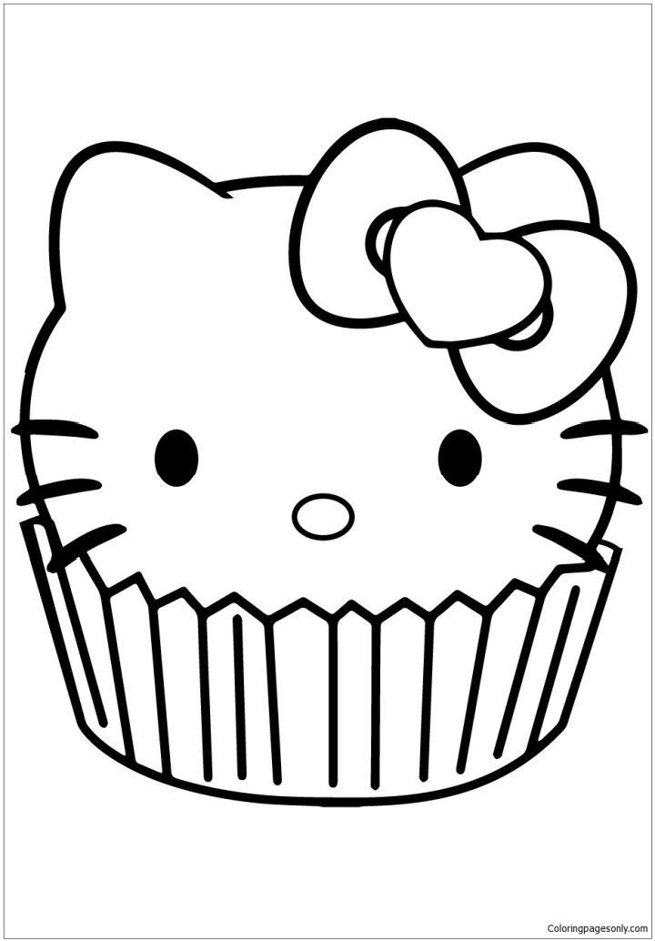 Hello Kitty Cupcake Coloring Book Page