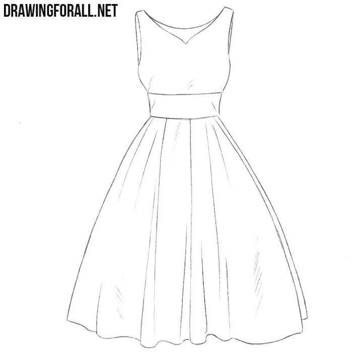 How To Draw A Dress Sketch Easy Dresses Drawing For Beginners Gown ...
