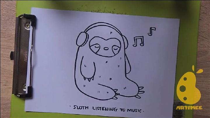 How to Draw Sloth Listen Music