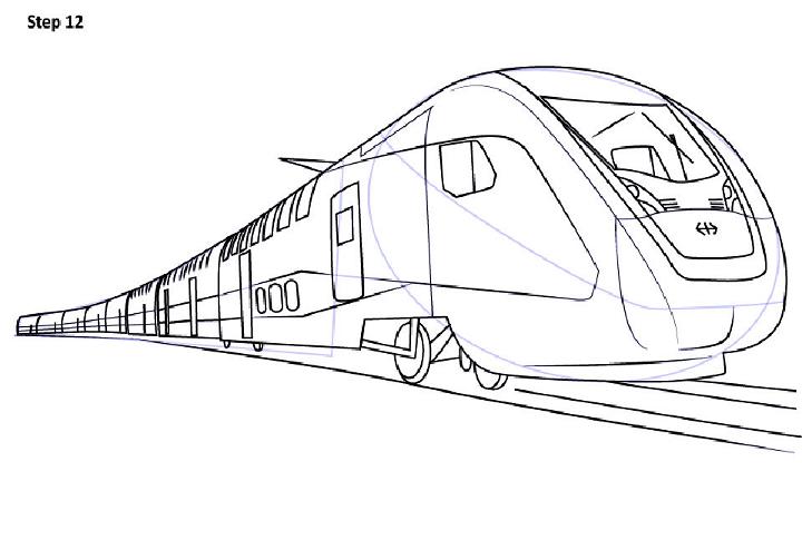 Learn How to Draw Steam Locomotive (Trains) Step by Step : Drawing Tutorials