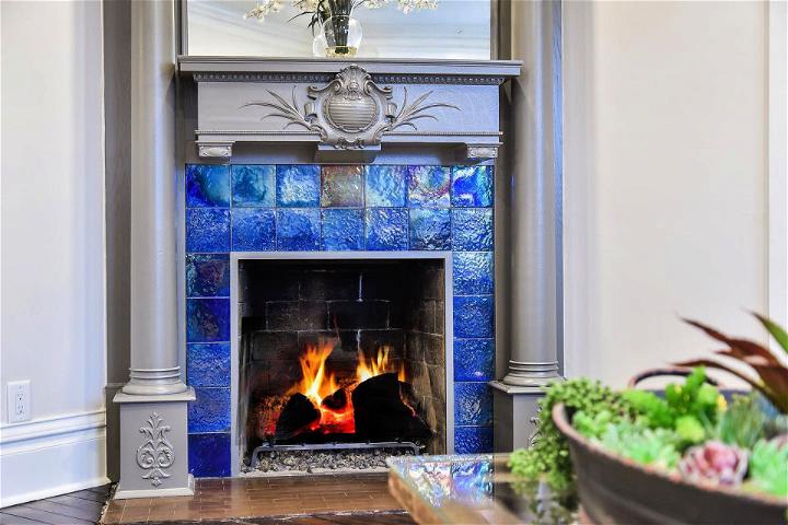 Impressive Blue Tile Fireplace