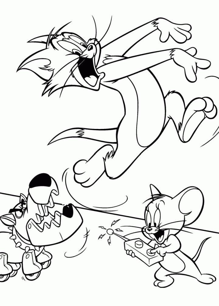 Jerry Bullying Tom with Machine Dog Coloring Pages